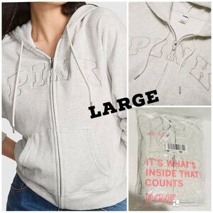 VS PINK NWT Snow Heather Ivy Fleece Campus Full-Zip Hoodie